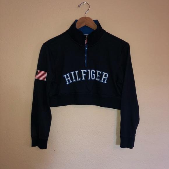 Tommy Hilfiger Tops - Tommy Hilfiger 1/4 Zip Crop Top Sweatshirt